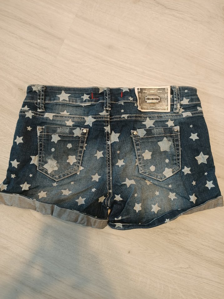 30 beden Yıldız Desenli Koyu Mavi Mini Kot Şort - Görsel 3