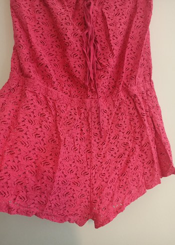 Ocean club 46 beden Pembe Dantelli Straplez Kadın Tulum - Görsel 5