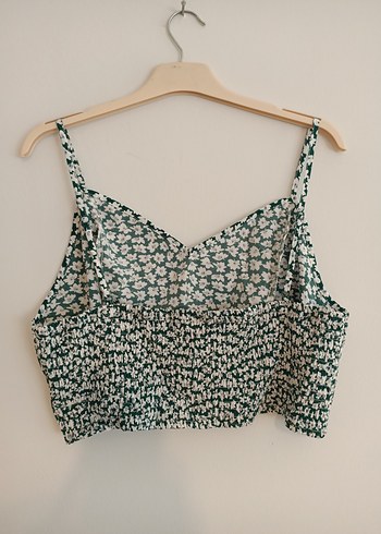 Shein 2XL.Yeşil Çiçek Desenli V Yaka Mini Crop Top - Görsel 2