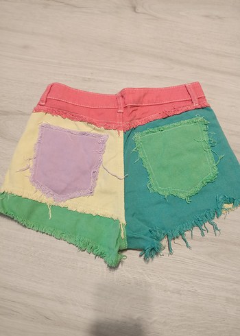 Shein S beden Renkli Mini Denim Şort - Görsel 3