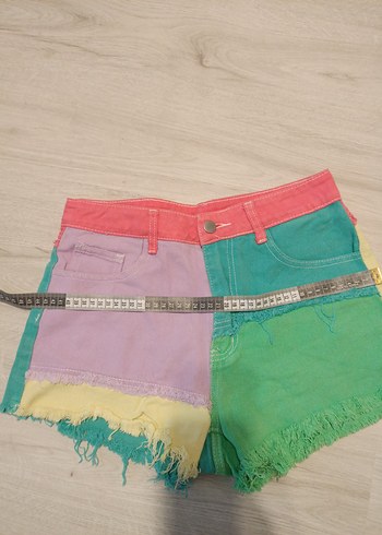 Shein S beden Renkli Mini Denim Şort - Görsel 6