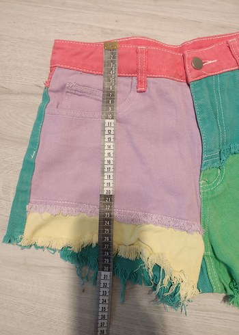 Shein S beden Renkli Mini Denim Şort - Görsel 5