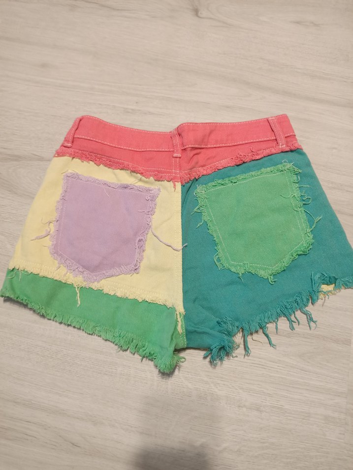 Shein S beden Renkli Mini Denim Şort - Görsel 3