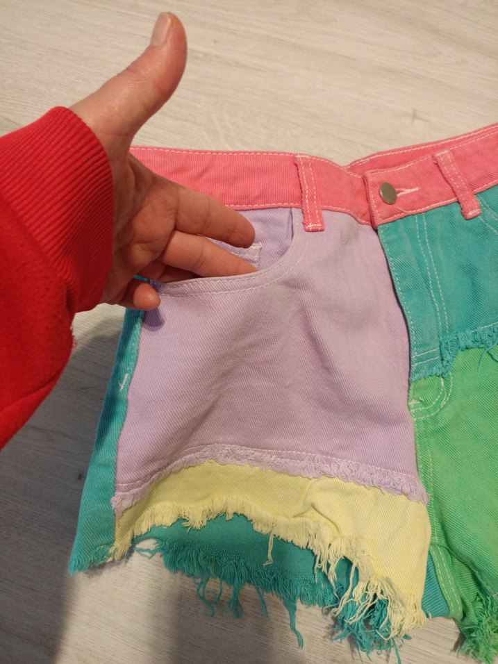 Shein S beden Renkli Mini Denim Şort - Görsel 4