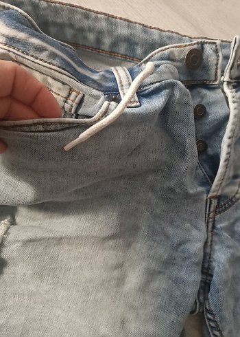 Denim&Co 34 beden erkek Düğmeli Mini Mavi Denim Şort - Görsel 3