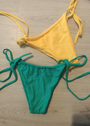 L beden 2 adet Sarı ve Yeşil Bağcıklı Bikini Altları(yeni) - Görsel 2