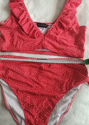 Yurtdışından,44-44 beden Kırmızı Puantiyeli Fırfırlı Mini Bikini - Görsel 7