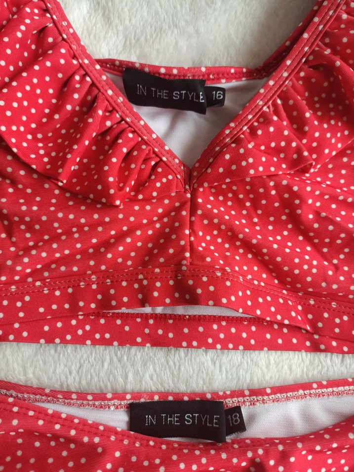 Yurtdışından,44-44 beden Kırmızı Puantiyeli Fırfırlı Mini Bikini - Görsel 3