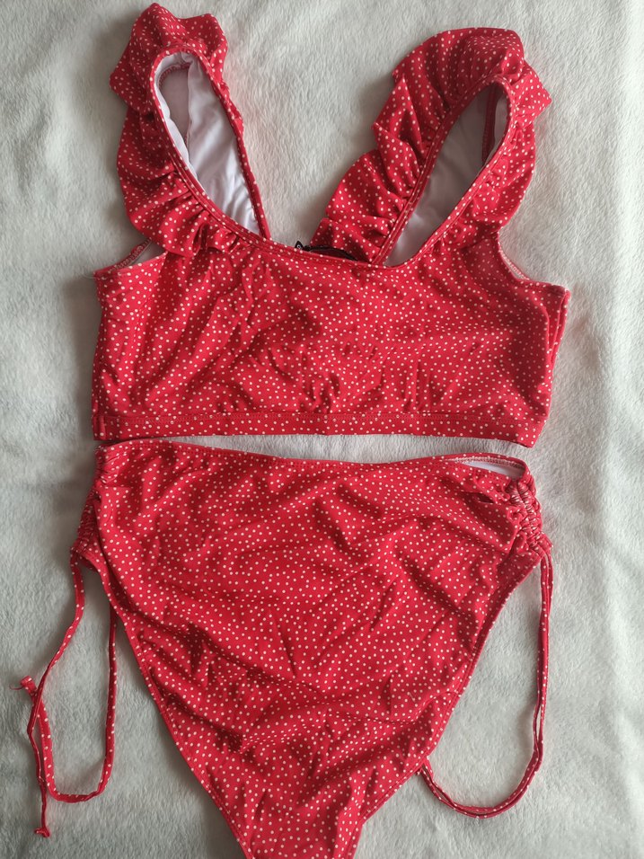 Yurtdışından,44-44 beden Kırmızı Puantiyeli Fırfırlı Mini Bikini - Görsel 4