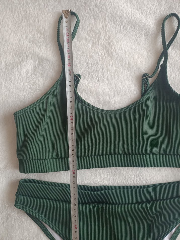 Shein L beden Kadın Koyu Yeşil İnce Askılı Bikini - Görsel 4