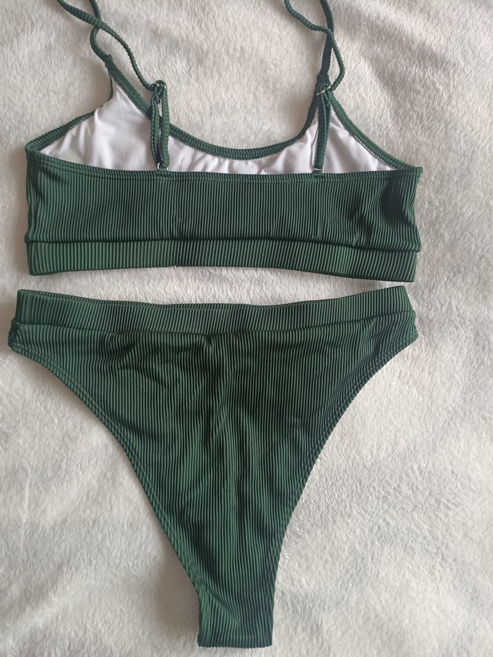 Shein L beden Kadın Koyu Yeşil İnce Askılı Bikini - Görsel 2