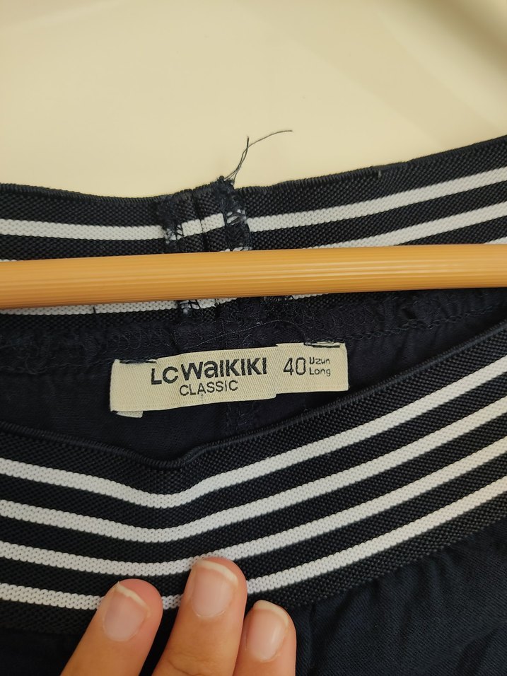 Lacivert Kemerli Bol Kesim Keten Pantolon - Görsel 3