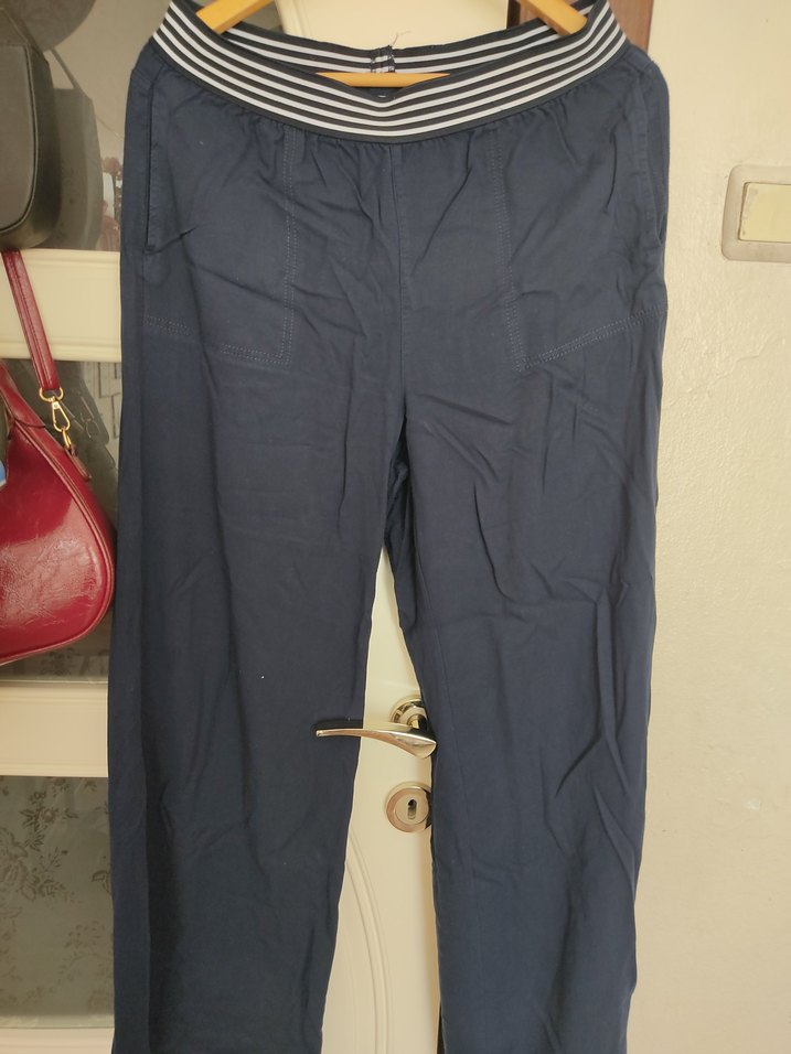 Lacivert Kemerli Bol Kesim Keten Pantolon - Görsel 2