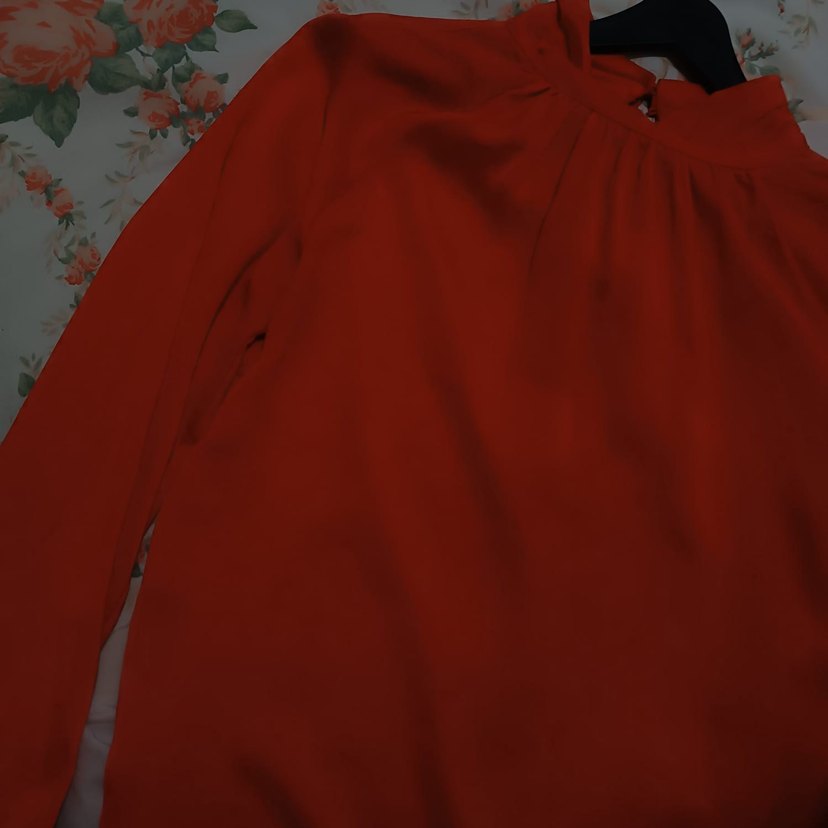 Kadın Kırmızı Yüksek Yakalı Uzun Kollu Bluz - Görsel 2