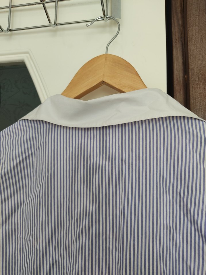 Mavi Çizgili Pamuklu Kadın Gömlek - Görsel 4