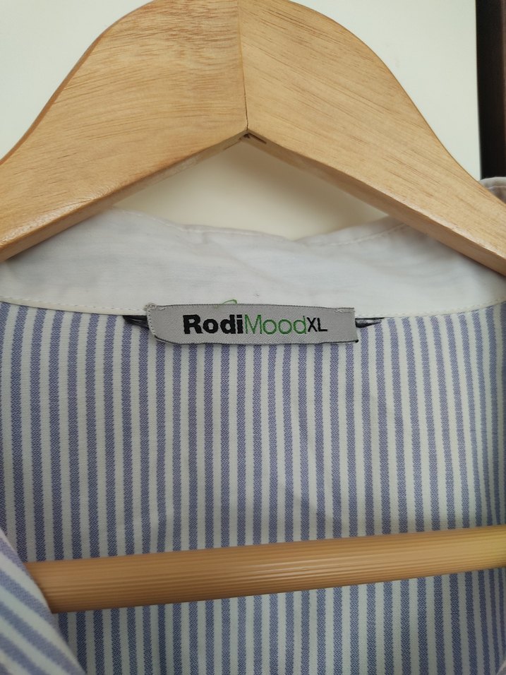 Mavi Çizgili Pamuklu Kadın Gömlek - Görsel 3