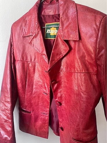 Kırmızı vintage deri blazer ceket