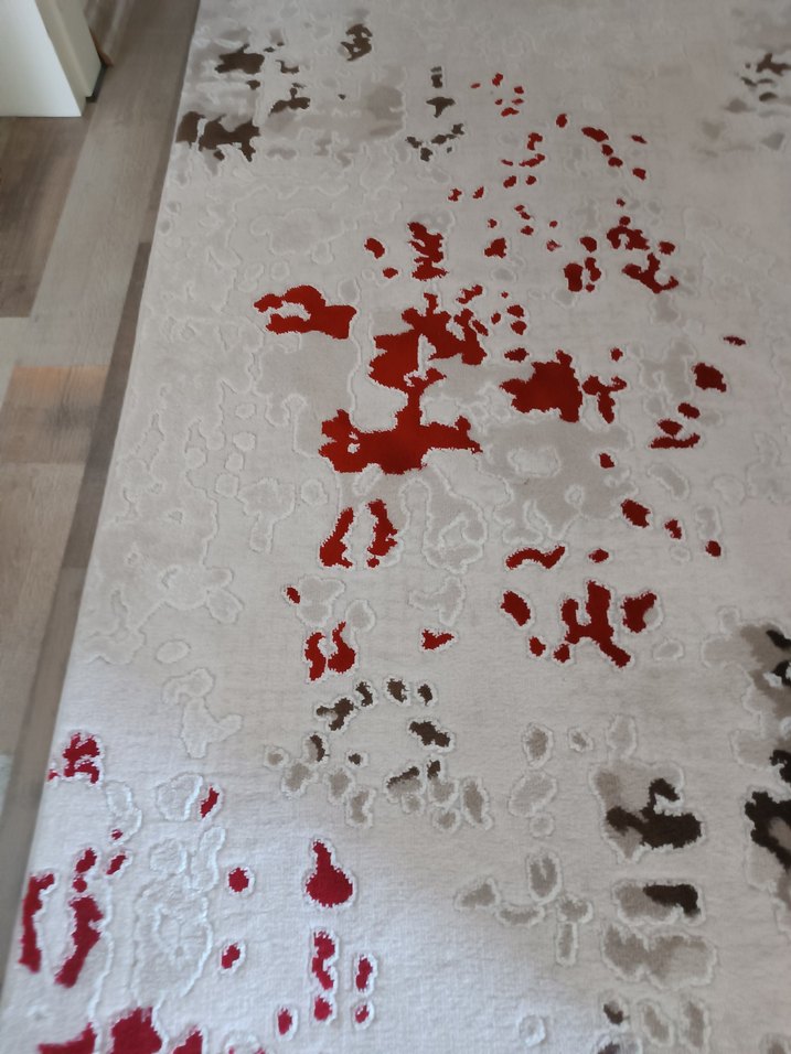 Gri ve Kırmızı Baskılı Çağdaş Halı - Görsel 2