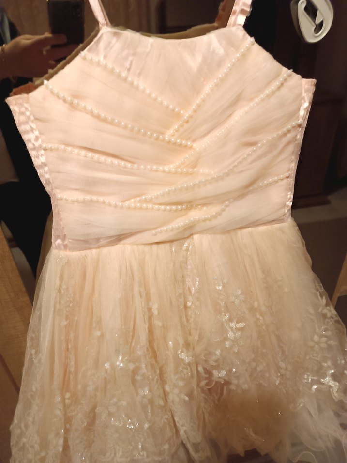 Bej Dantel Detaylı Kız Çocuk Elbise - Görsel 3