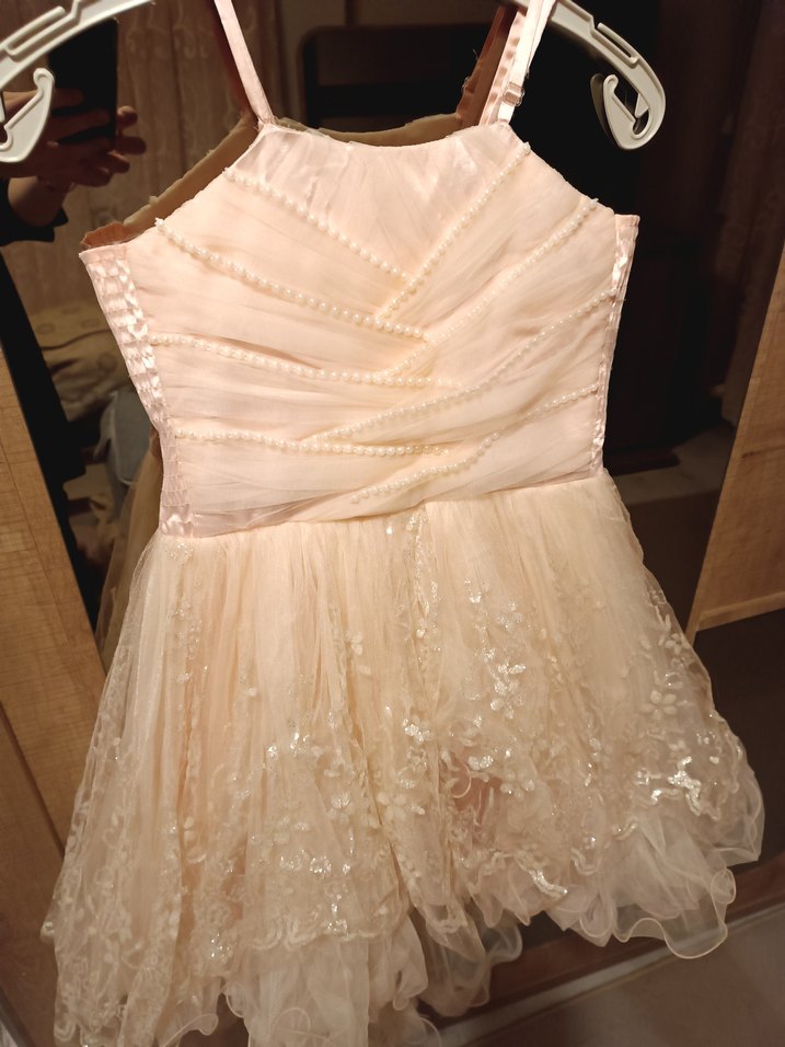 Bej Dantel Detaylı Kız Çocuk Elbise - Görsel 4