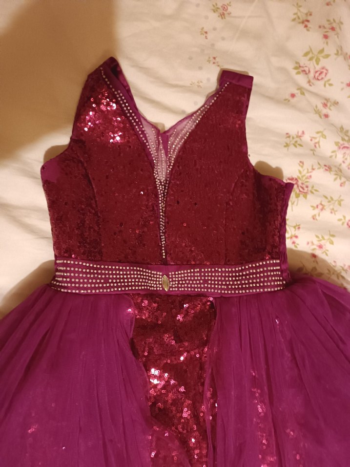 Drapeli Bordo Uzun Abiye Elbise - Görsel 3