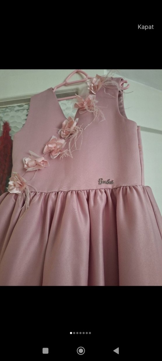 Pembe Çiçek Desenli Kız Çocuk Elbise - Görsel 4