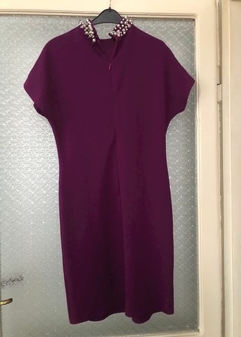 Mor Mini Boy Yüksek Yakalı Abiye Elbise - Görsel 2