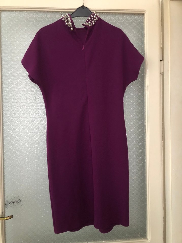 Mor Mini Boy Yüksek Yakalı Abiye Elbise - Görsel 2