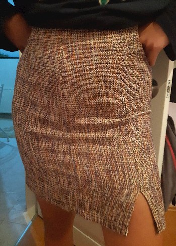 Kadın Kahverengi Midi Mini Etek - Görsel 6