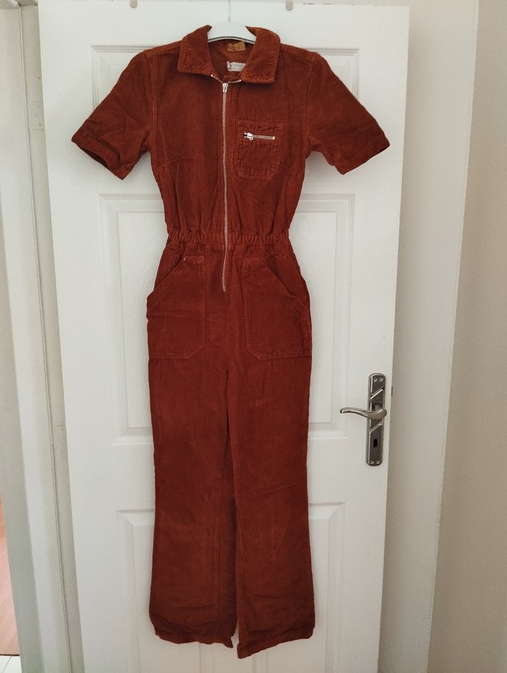 Kahverengi Kadın Süet Kısa Kollu Tulum - Görsel 2