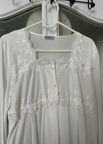 Uzun Kollu Nakışlı Beyaz Kadın Lohusa Takım - Görsel 9