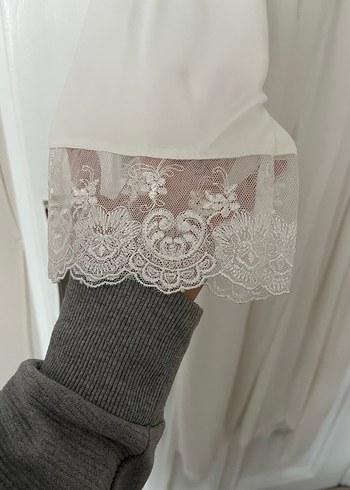 Uzun Kollu Nakışlı Beyaz Kadın Lohusa Takım - Görsel 6