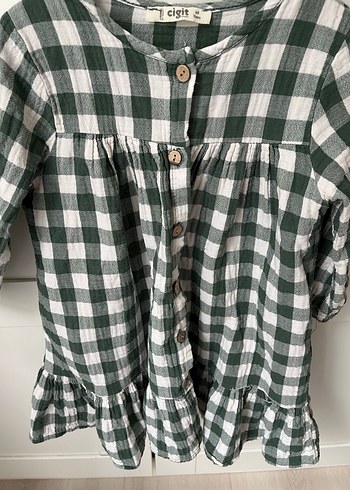 Düğmeli Ekose Kız Çocuk Elbise - Görsel 5