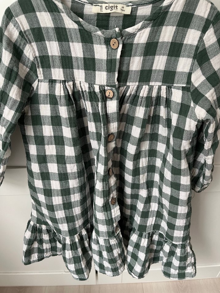 Düğmeli Ekose Kız Çocuk Elbise - Görsel 5