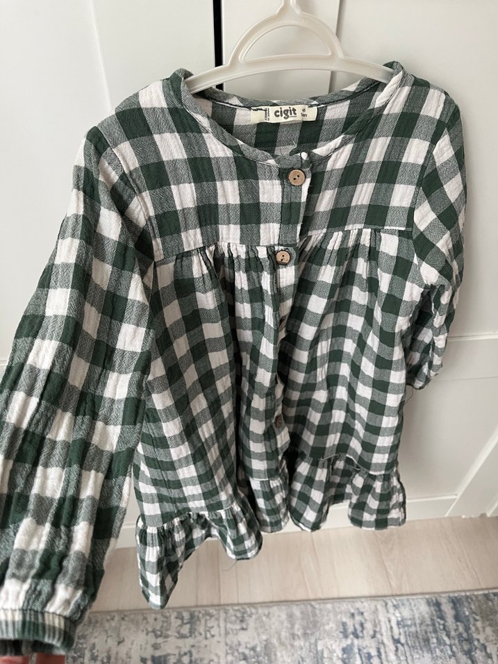 Düğmeli Ekose Kız Çocuk Elbise - Görsel 4