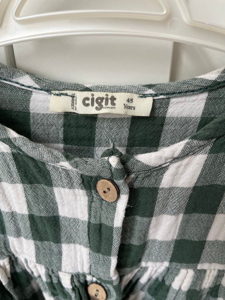 Düğmeli Ekose Kız Çocuk Elbise - Görsel 2