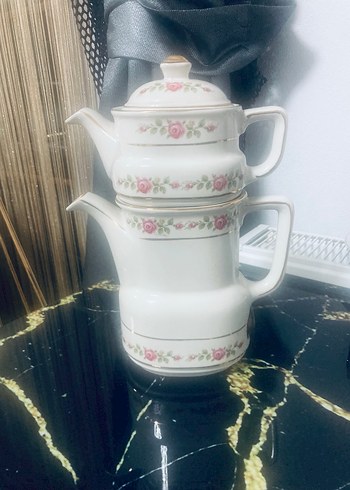 Pastel Çiçek Desenli Beyaz Porselen Çaydanlık Antika,elektrikli