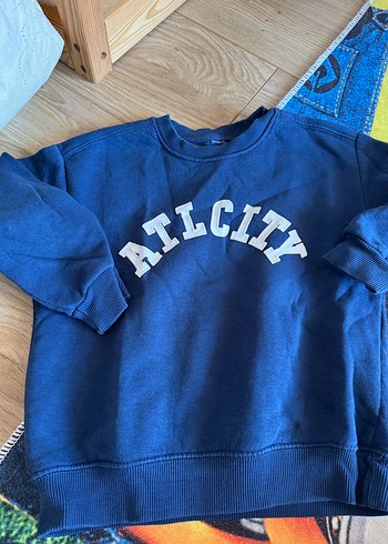Koyu Mavi Baskılı Oversize Sweatshirt