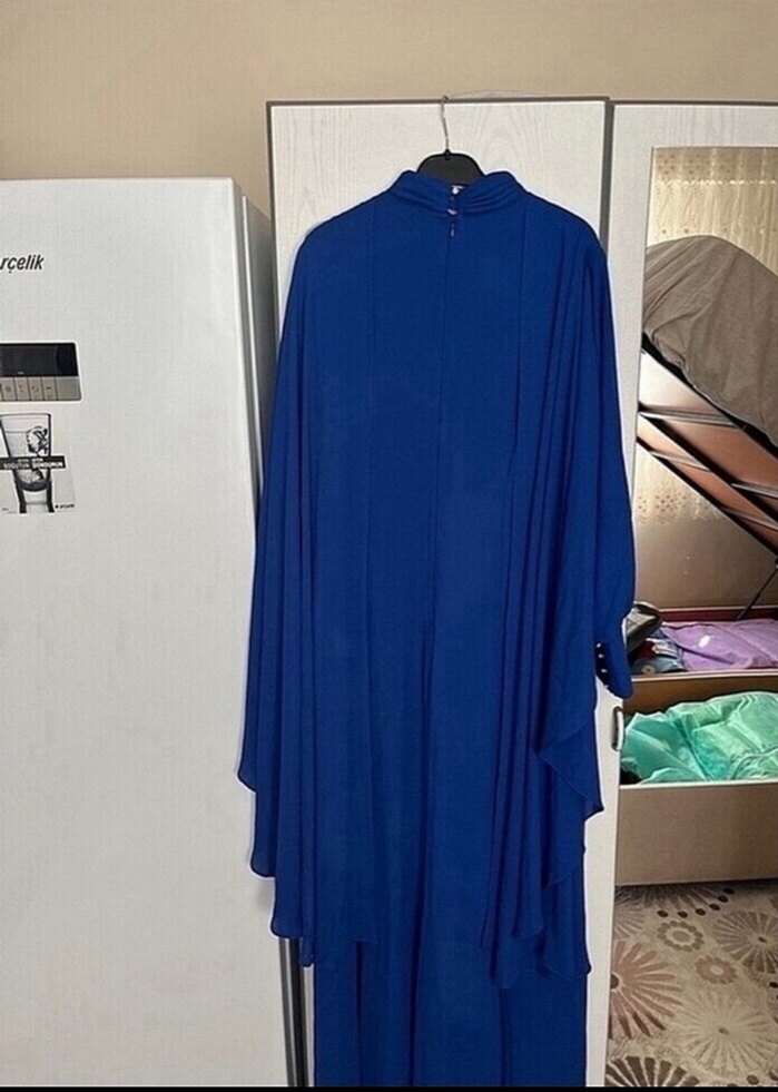 Mavi Nakışlı Uzun Kollu Bohem Elbise - Görsel 2