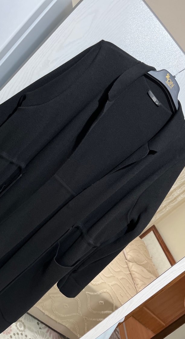 Kadın Siyah Uzun Kemerli Kaban - Görsel 2