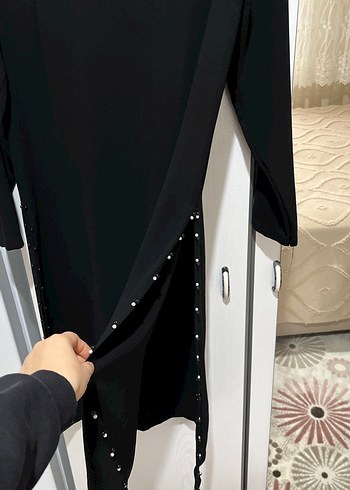 Siyah Uzun Kollu Drapeli Kadın Elbise - Görsel 3