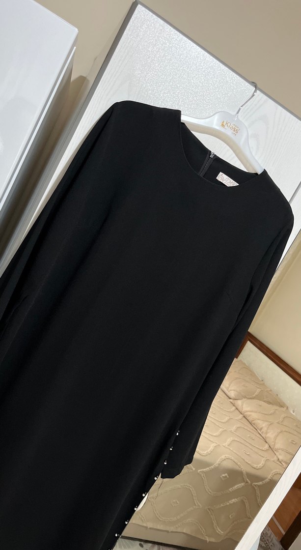 Siyah Uzun Kollu Drapeli Kadın Elbise - Görsel 2