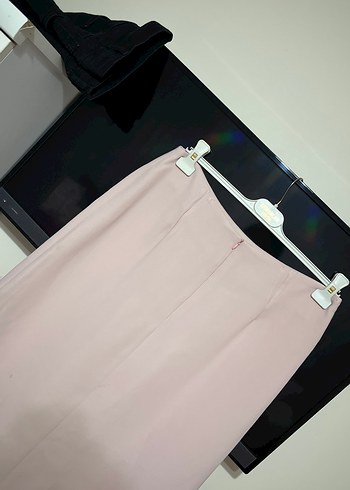 Pudra rengi Midi Drapeli Kadın Etek - Görsel 3