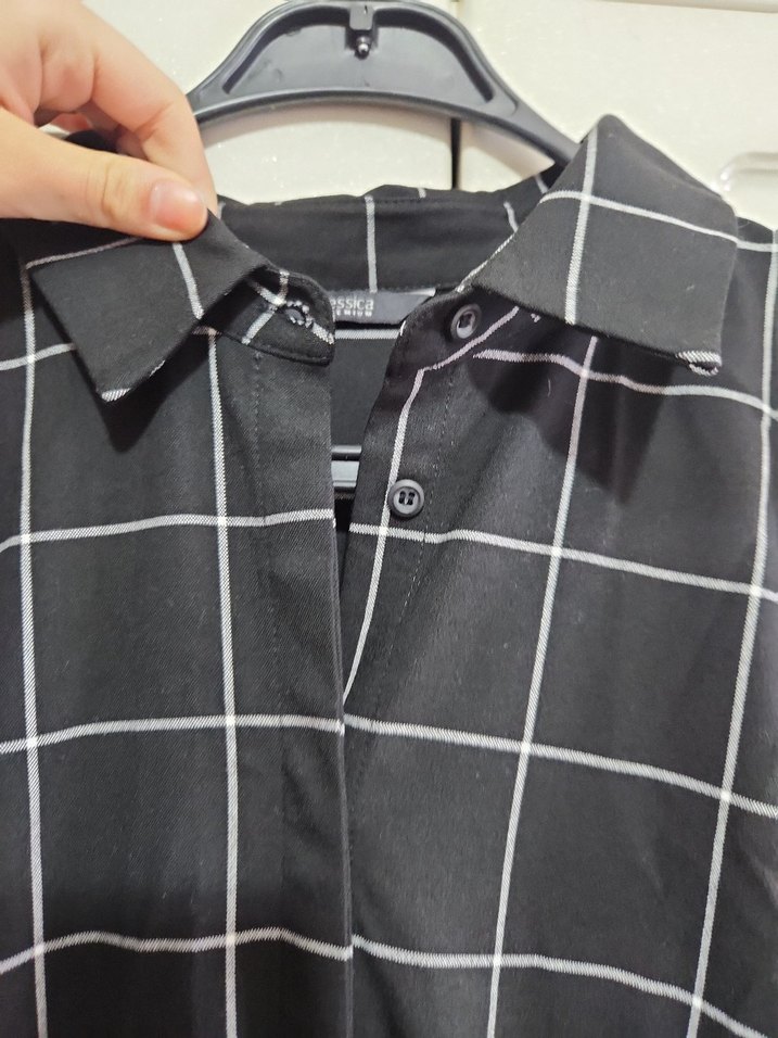 Siyah Kareli Midi Kuşaklı Uzun Kollu Elbise - Görsel 5