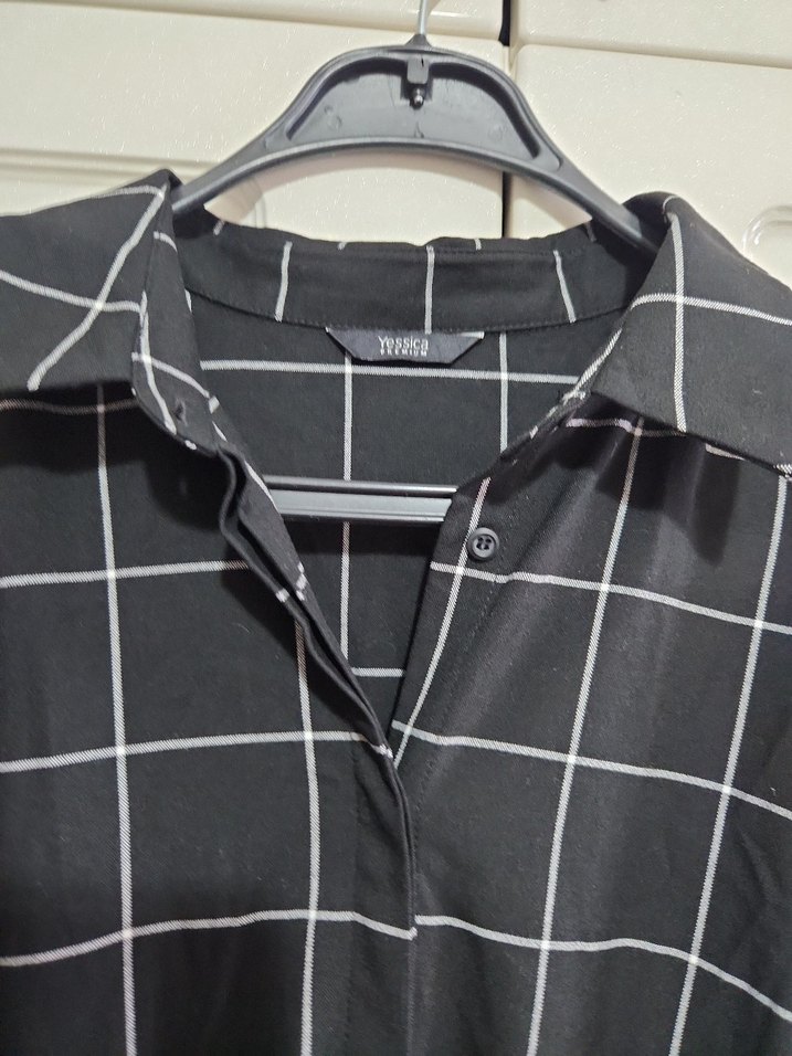 Siyah Kareli Midi Kuşaklı Uzun Kollu Elbise - Görsel 3