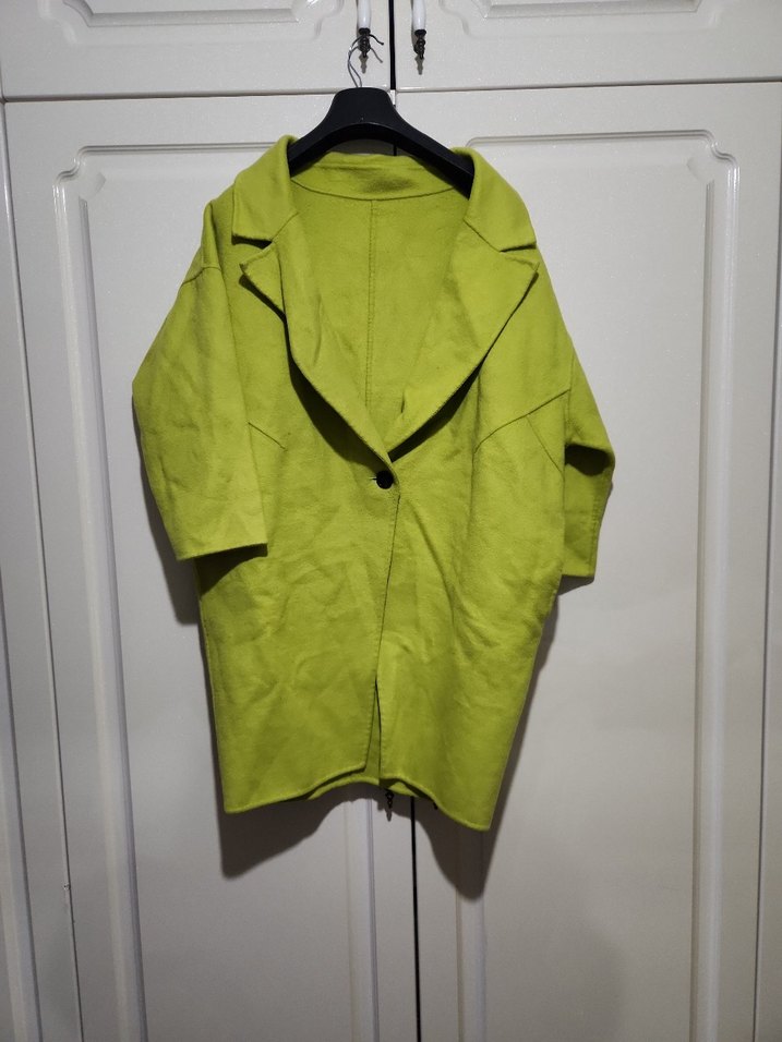 Yeşil Keten Kadın Uzun Ceket - Görsel 2