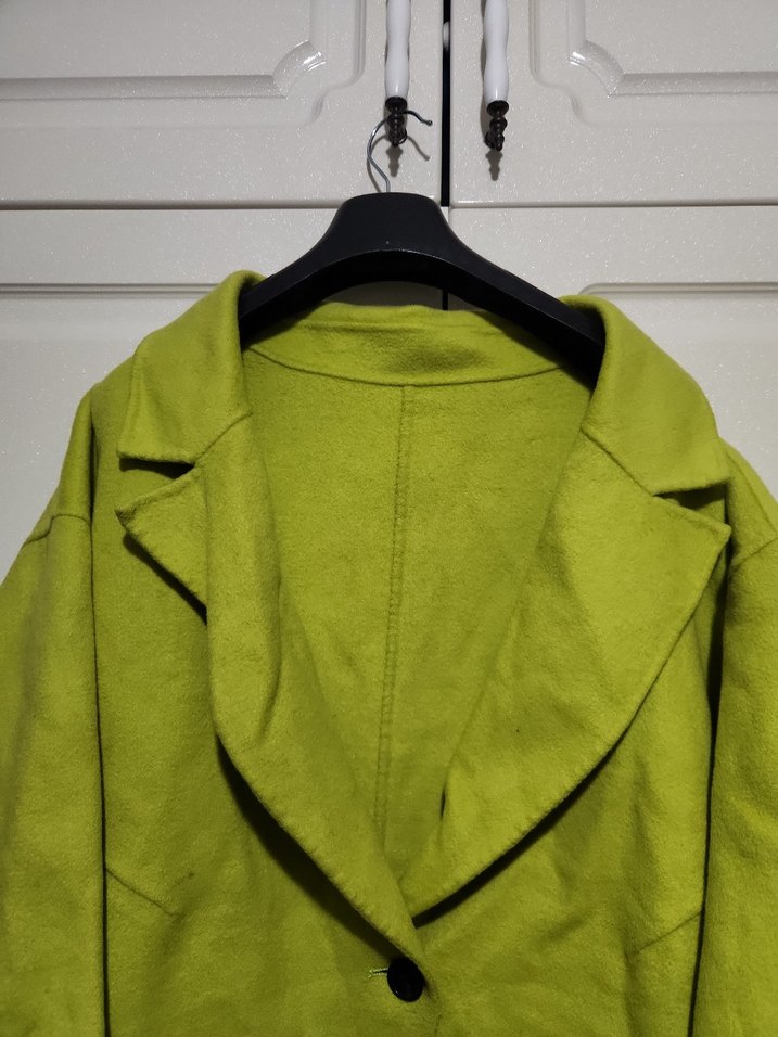 Yeşil Keten Kadın Uzun Ceket - Görsel 4