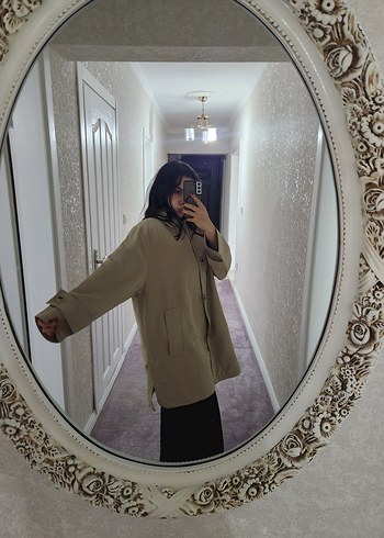 Bej Midi Kadın Trençkot Rahat Kesim - Görsel 3