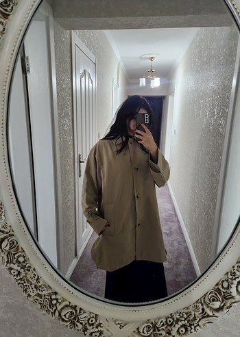 Bej Midi Kadın Trençkot Rahat Kesim - Görsel 4