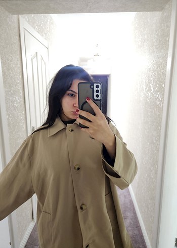 Bej Midi Kadın Trençkot Rahat Kesim - Görsel 2